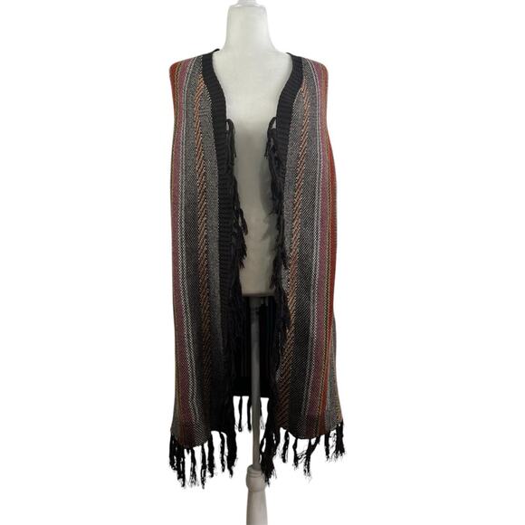 Wrangler New Brown Striped Fringe Sweater Vest Open Front Long Line Cardigan S - Picture 12 of 14